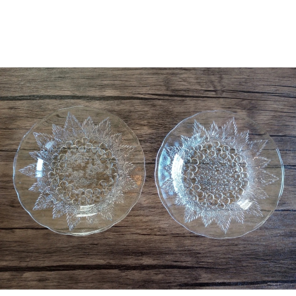 Vintage Kig Indonesia Bread & Butter Glass 5.75" Plate Saucer Floral Set Of 2